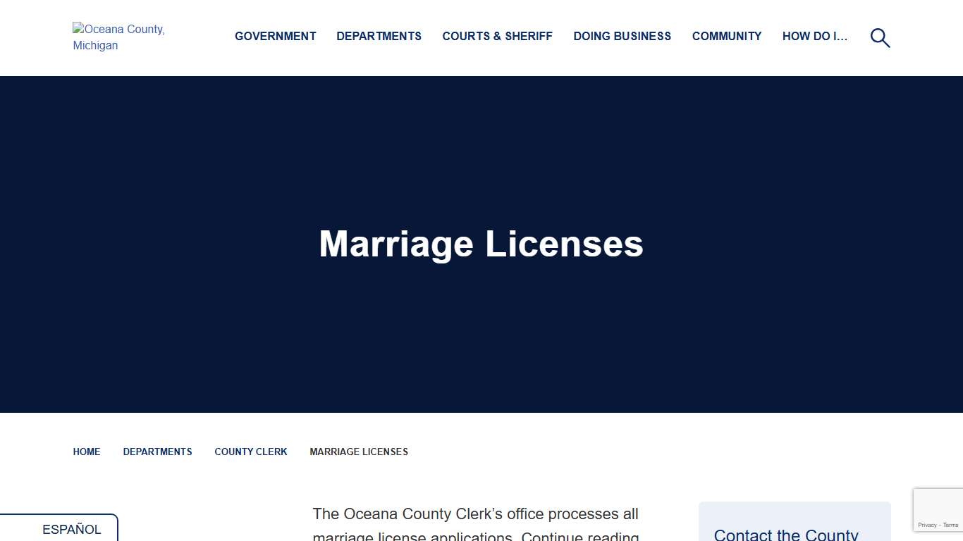 Marriage Licenses - Oceana County Michigan